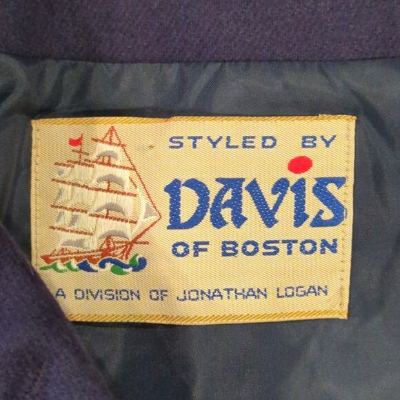 Davis of Boston Vintage Navy Wool Coat Size 12 Brooch Classic Mid Calf Length - Picture 4 of 10